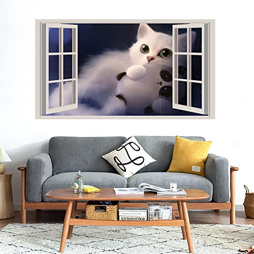 GADGETS WRAP Printed Wall Decal Sticker Fake Window Style Decal (90cm x 50cm) - Kitten and Panda