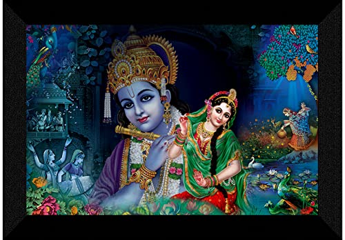 SAF Pack of 1 Radha krishna religious modern art wall painting with framed for living room 11 inch x 14 inch CANFM31265