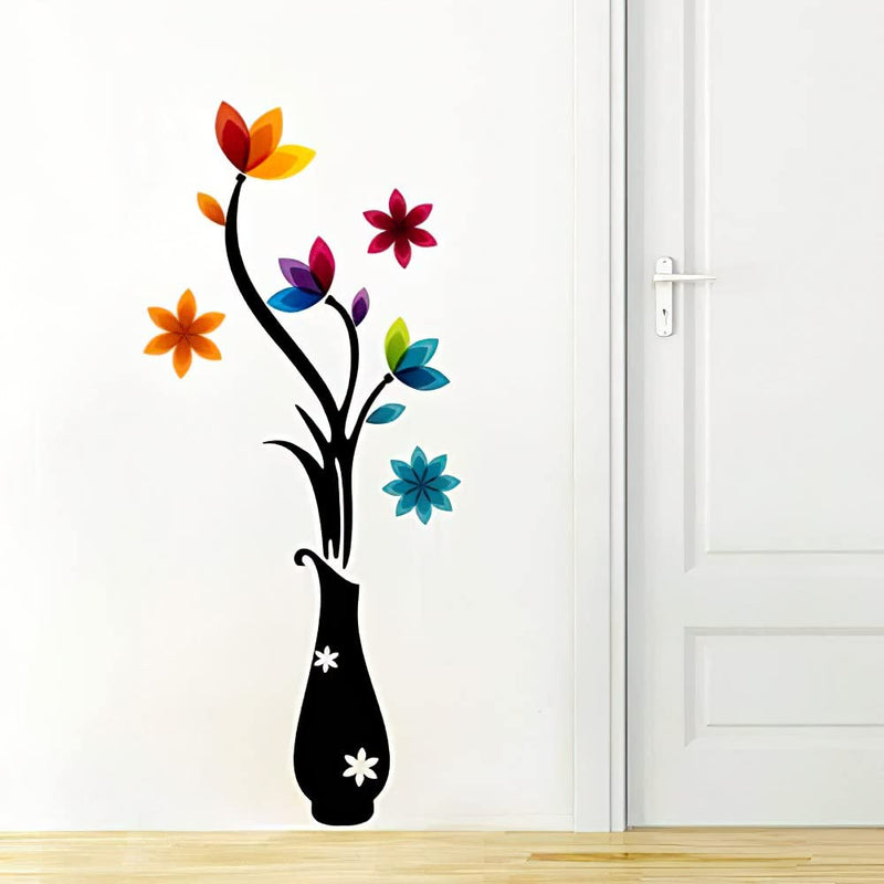 Techgifti™ Colorful Flowers with Vase ' Wall Sticker (PVC Vinyl, 112 cm x 48 cm)