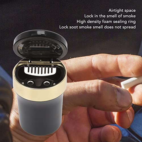 Car Ashtray, Detachable Mini Car Ashtray Inside LED Light Stainless Steel for Travel (Black Gold)