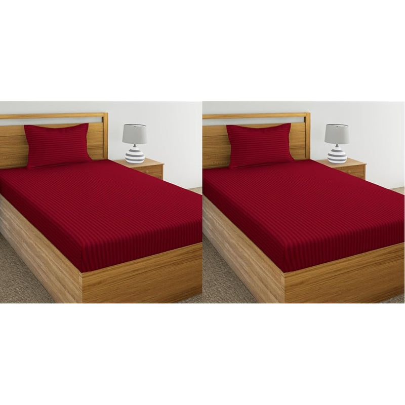 IVAZA 220 Cotton Feel Glace Cotton 1 Single Bedsheet with 1 Pillow Cover (90X60 Inch) Maroon (Pack of 2)