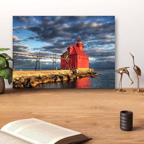 GADGETS WRAP Canvas Gallery Wrap Framed for Home Office Studio Living Room Decoration (14x11inch) - Sturgeon Bay Lighthouse