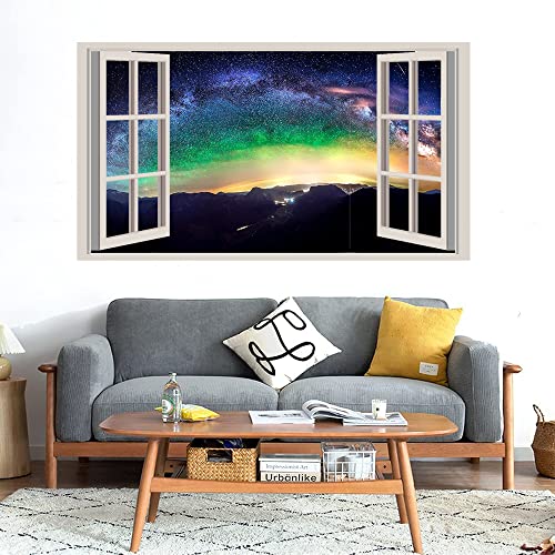 GADGETS WRAP Printed Wall Decal Sticker Fake Window Style Decal (90cm x 50cm) - Multicolor Starry Night