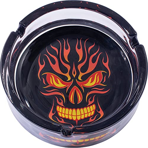 6.0" Extra Large Fire Skull Glass Ashtray, Perfect for Smoking Lounges, Patios, and Outdoor events - Durable and Easy to Clean