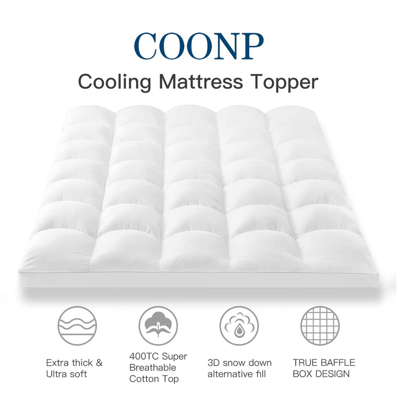 COONP Twin Mattress Topper, Extra Thick Mattress Pad Cover, Cooling Cotton Pillowtop 400TC Plush Top with 8-21 Inch Deep Pocket