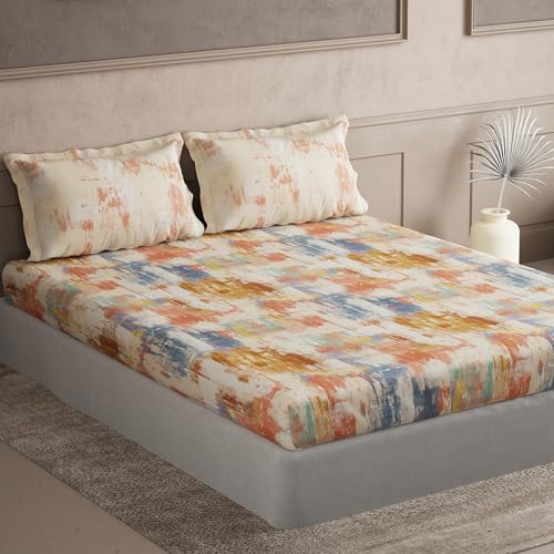 DDECOR - 100% Cotton 144 TC Queen Bedsheet with 2 Pillow Covers - Orange