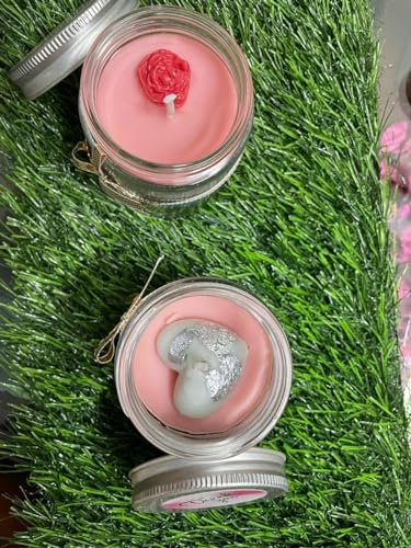 Soulshrine - Red Heart on top Scented Candle Combo, Rose & Lavender Scented Glass jar Candle, Perfect for Valentine Gift & Home Décor | (Pack of 2)