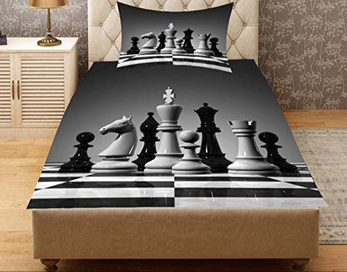 Trendz Decor Kaprido 180TC Velvet 3D Printed Chess Single Bedsheet with 1 Pillow Cover (Grey)