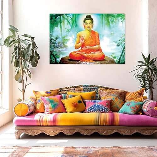 Indianara Rolled Sparkled Lord Buddha Art Print for Room Décor Digital Reprint 36 inch x 24 inch Painting (10653PST)