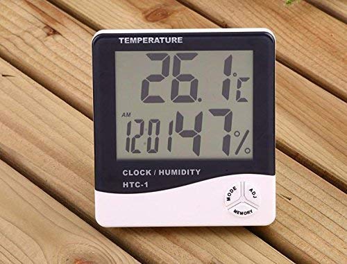 SHAYONA All in One HTC-1 Plastic Hygrometer Temperature Thermometer Humidity Meter with Time Alarm Clock with Big LCD Display (White)