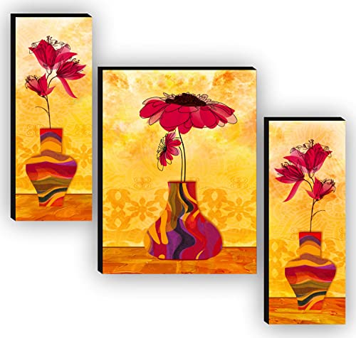 SAF Religious Radhe Krishna UV Textured Painting Set of 3 (18 Inch X 12 Inch, Multicolour, SANFJM31085) & Set of 3 Flower Pot Paintings for living room Painting 12 Inch X 18 Inch SAF-JM7715