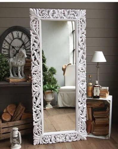 Adeez Gallery Wooden Wall Mirror Frame Size (24x60) Inch Colour White Antiqe with Out Mirror Only Frame