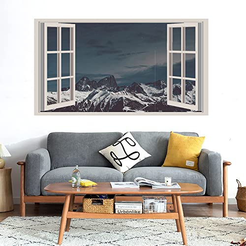 GADGETS WRAP Printed Wall Decal Sticker Fake Window Style Decal (90cm x 50cm) - White Mountains