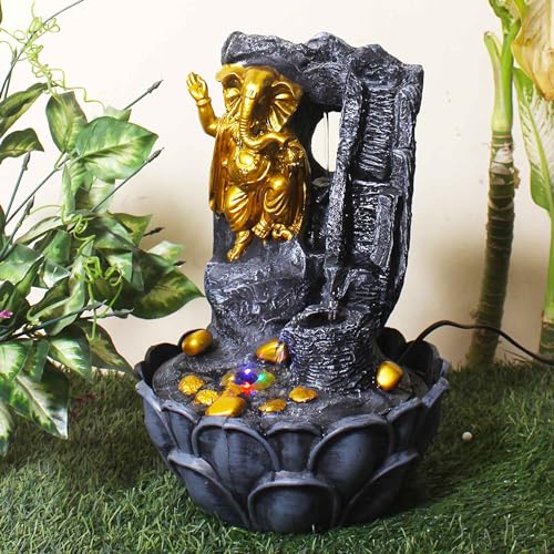 Art N Hub Lord Ganesha Home Decorative Water Fountain Best Home and Office Inauguration Gift Items | Built (27 x 27 x 37 CM | Grey Golden)