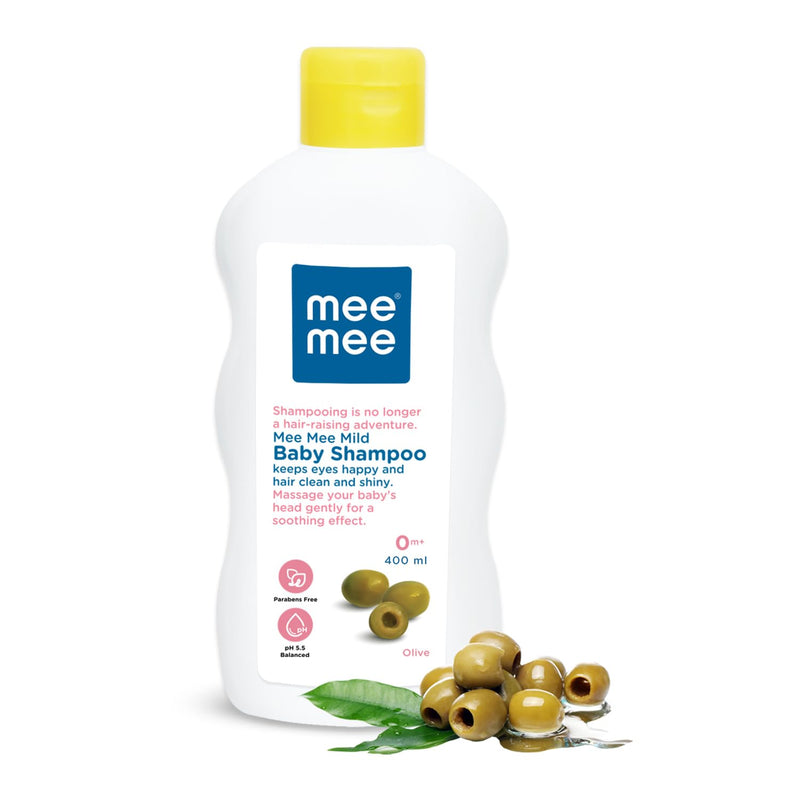 Mee Mee Mild Baby Shampoo 400 ml | Mild & Gentle| Tear-Free Formula, Enriched with Olive Extracts, Nurturing for Infant Hair - From Birth Onwards, Dermatologist-Approved