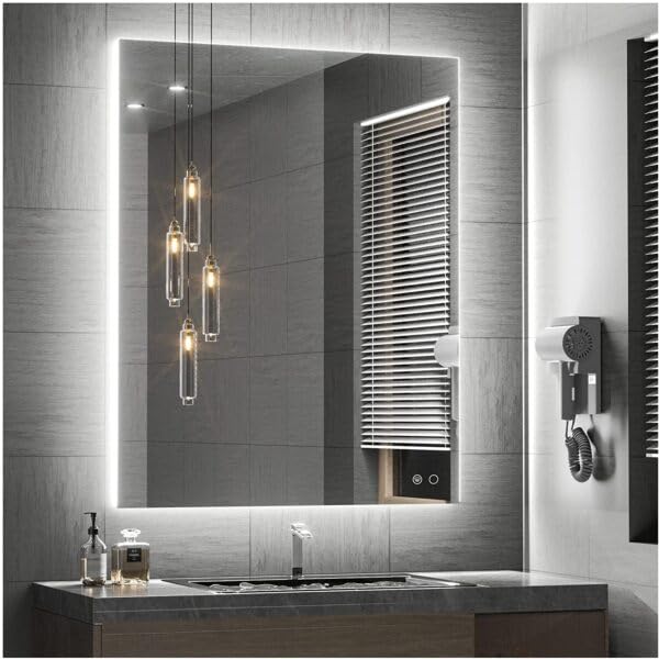 TINITALO Bathroom LED Mirror Home Mirror Wall Mirror with Touch Sensor, 3 Light Effects, Glass, Rectangular LED-38 (18 x 36 Inch)