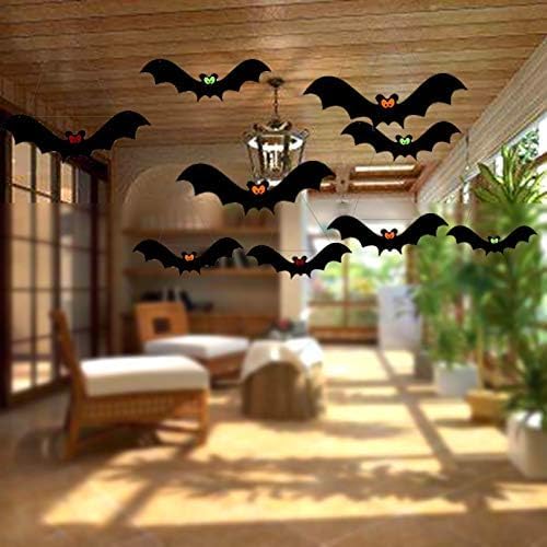12 PCS Hanging Bats Halloween Decoration, Incrizma Fake Fabric Bat Decor Realistic Fake Halloween Bats Spooky Flying Bats Décor for Halloween Party Decoration (12 PCS Hanging Bats)