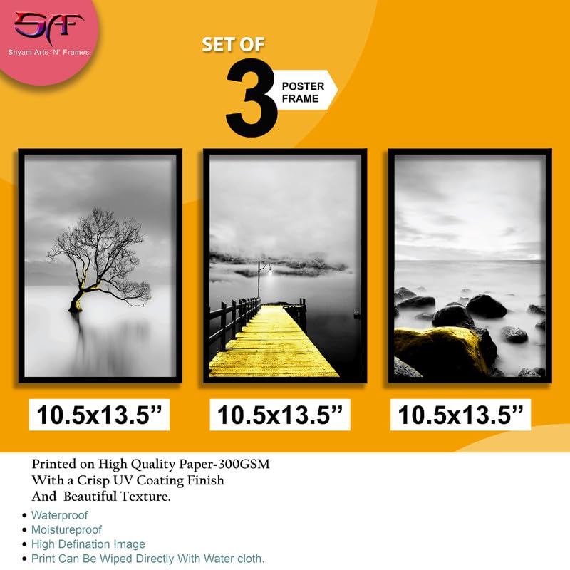 SAF paintings Set of 3 Water Bridge And Tree Wall Painting for Home Decoration SA-BLACKCF33596