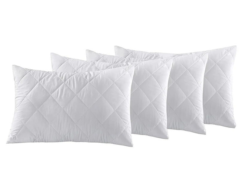 Dream Homme Down Alternative Luxury Pillow for Bed Set of 4 | 100% Organic Cotton Fabric with Premium Cloud Microfiber Filling, 17x27 Inches, Moon White (Quilted Pillow, Pack of 4)