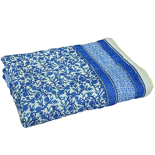 fashhub Jaipuri Light Weight Pure Cotton Traditional Rajasthani Print Blue Colour Single Bed Quilt/Razai/Rajai Pack of 2