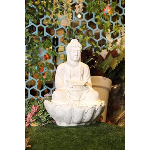 Shawshank Lotus Buddha Water Fountain Resin Fiberglass Water Fountain for Home Office Living Room Dcor with LED Lights and Pump