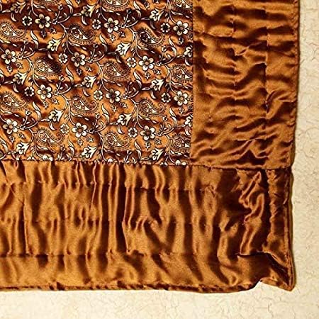 fashhub Light Weight Satin Silk Golden Print Jaipuri Razai Rajai Quilt (Double Bed, Brown)