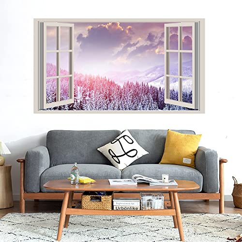 GADGETS WRAP Printed Wall Decal Sticker Fake Window Style Decal (90cm x 50cm) - Landscape Winter Snow Trees Mountains Forest Sky Clouds 97311 2560x1440