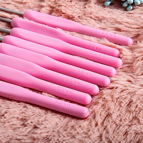 Syga Set 8 Size Soft Plastic Handle Aluminum Crochet Hook Knit Needle Crochet Hook Needles Sizes from 2.5Mm to 6Mm