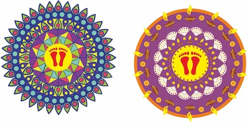 Diwali Special - Colourful Decorative Rangoli Sticker Size- 30 cm x 30 cm Set of 2 (AS157)