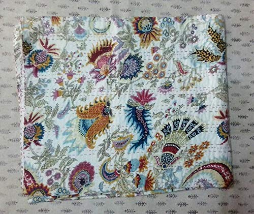 Textile Work Creations Kantha Quilt Bed-Cover Throw and Cotton Blanket Twin Size-Kantha Quilt Handmade Singel