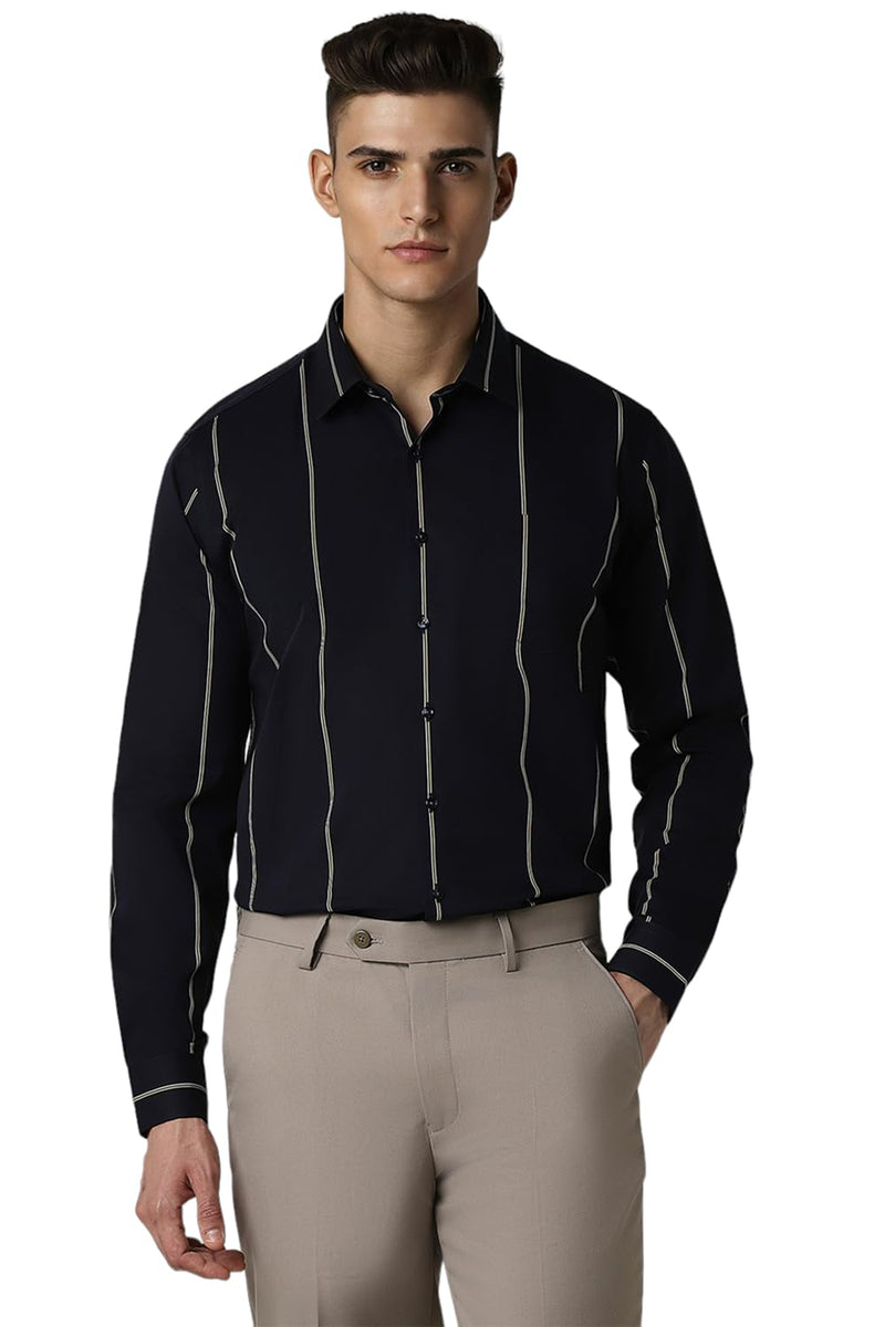 Van Heusen Men's Striped Modern Fit Shirt (VHSFBSLB847346_Navy