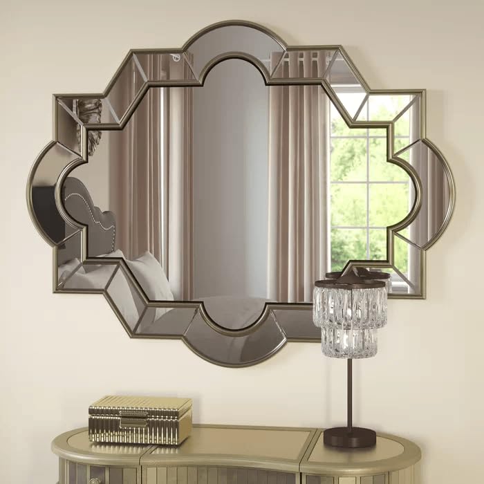 ARTESSA Venetian Design Rectangular Mirror for Living Room with Wooden Back (55 x 90 CM)