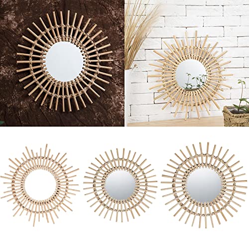 ATORSE® Modern Handmade Natural Rattan Sunburst Wall Hanging Mirror Entryway Hotel M