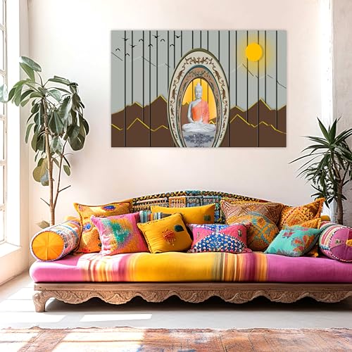 Indianara Rolled Sparkled Gautam Buddha Art Print for Room Décor Digital Reprint 36 inch x 24 inch Painting (10760PST)