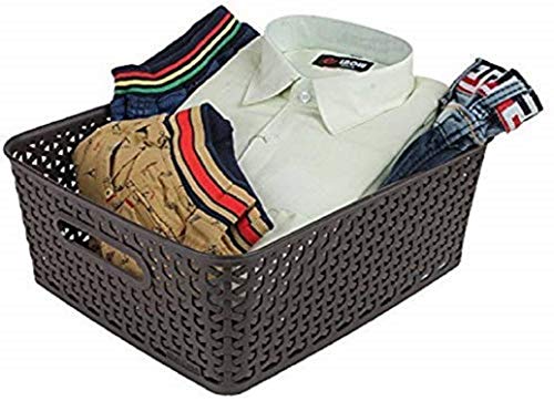 Kuber Industries Multipurpose Solitaire Storage Basket with Lid|Strong Plastic Material & Side Grip|Size Medium 30 x 24 x 12, Pack of 3 (Multi)-CTLTC10891