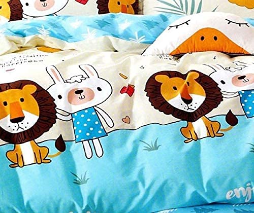 On Point Furnishing Heavy Glace Cotton Cartoon Print 200 TC Double Bed Bedsheet for Kids Room with 2 Pillow Cover ( 90 x 100 Inch) (Multicolour-8), Queen (Lion bedsheet Li_14)