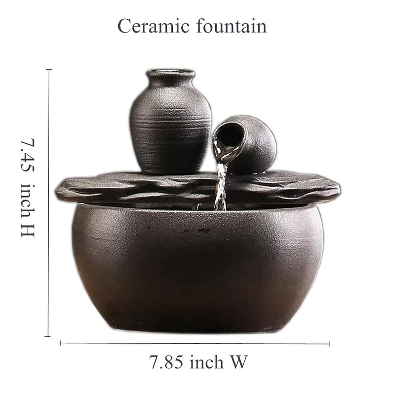 Ceramic Tabletop Fountain for Indoor and Home Decoration Table Desk Office Patio (Ceramic Pot Fountain) (Black)