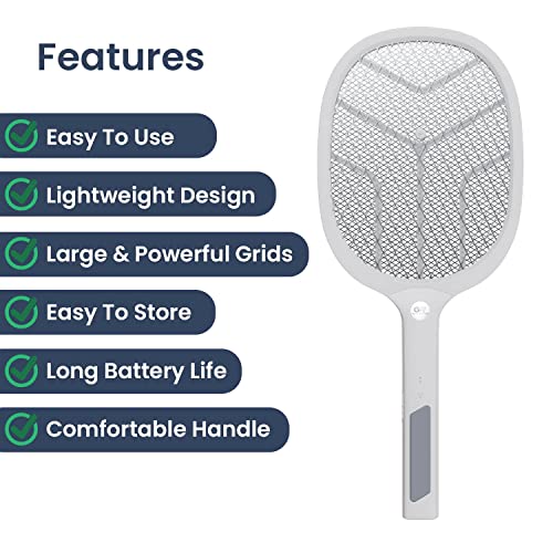 GIGAWATTS Autokill 2-in-1 Mosquito Racket 1200mAh Battery USB Charging LED Light Insect Bugs Trap Fly Swatter for Indoor Home Outdoor (White, 6-Months Warranty, Charge Before First USE)