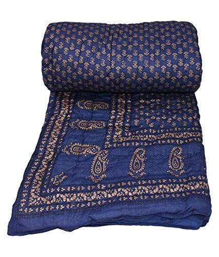 SVT Traditional Famous Rajasthani Print Jaipuri Beautiful Floral Print in Nevy Blue Jaipuri Rajai/Razai/Quilt Double/Double Bed Quilt/Comforter/AC Quilt/AC Comforter