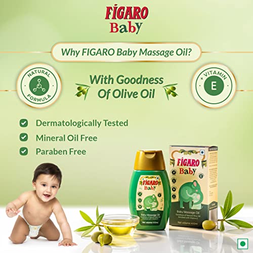 Figaro Baby Massage Oil with Goodness of Natural Olive oil enriched with vitamin E, Dermatologically tested, 400 ml