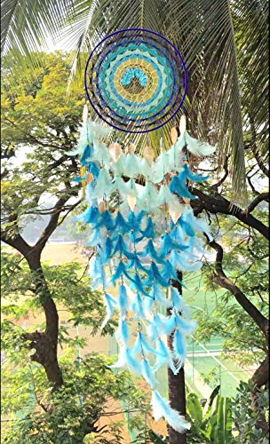 Rooh Dream Catcher ~ Large Blue Healing Tree Wall Hanging ~ Handmade Hangings for Positivity (Can be Used as Home Decor, Gift, Wall Hangings, Meditation Room, Yoga Temple, Wind Chime & Car Hanging)