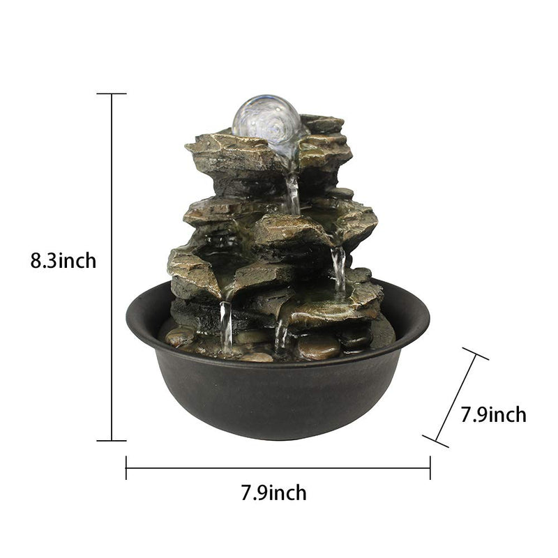 ZEERKEER Spinning Orb Rock Cascading Tabletop Fountain, Zen Meditation Indoor Waterfall Feature with LED Light for Home Office Bedroom Relaxation