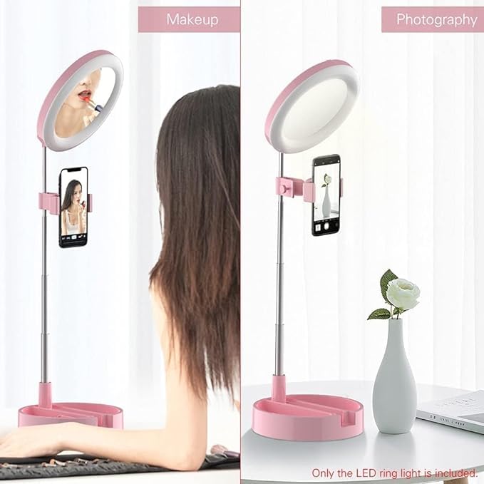 AADCART LED Dressing Table Round Selfie Mirror for Makeup | Light Ring Lamp Adjustable with Mobile Holder for Photography | for Outdoor, Function, Marriage