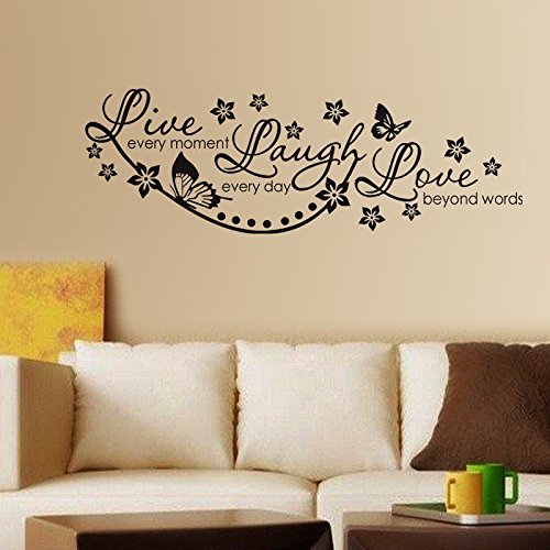 Artway Polyvinyl Chloride, Vinyl Live Laugh and Love Family Wall Sticker 60 cm x 44 cm, Black