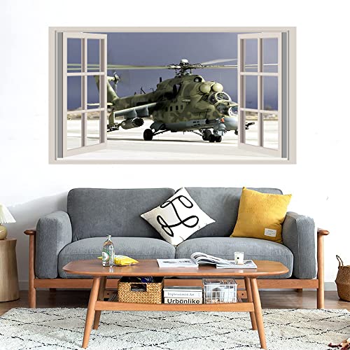 GADGETS WRAP Printed Wall Decal Sticker Fake Window Style Decal (90cm x 50cm) - Military Hellicopter