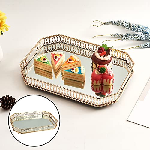 CALANDIS Retro Mirrored Vanity Tray Jewelry Perfume Earring Tray Decor Storage Golden