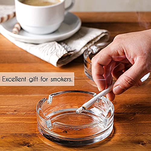 Crystal Glass Round Tabletop Ash Tray Glass Ash Tray for Cigarette, Cigar Smoking for Home, Car, Balcony, Crystal Clear Round Ash Tray Box Crystal Quality Glass Ash Tray (Pack of1)