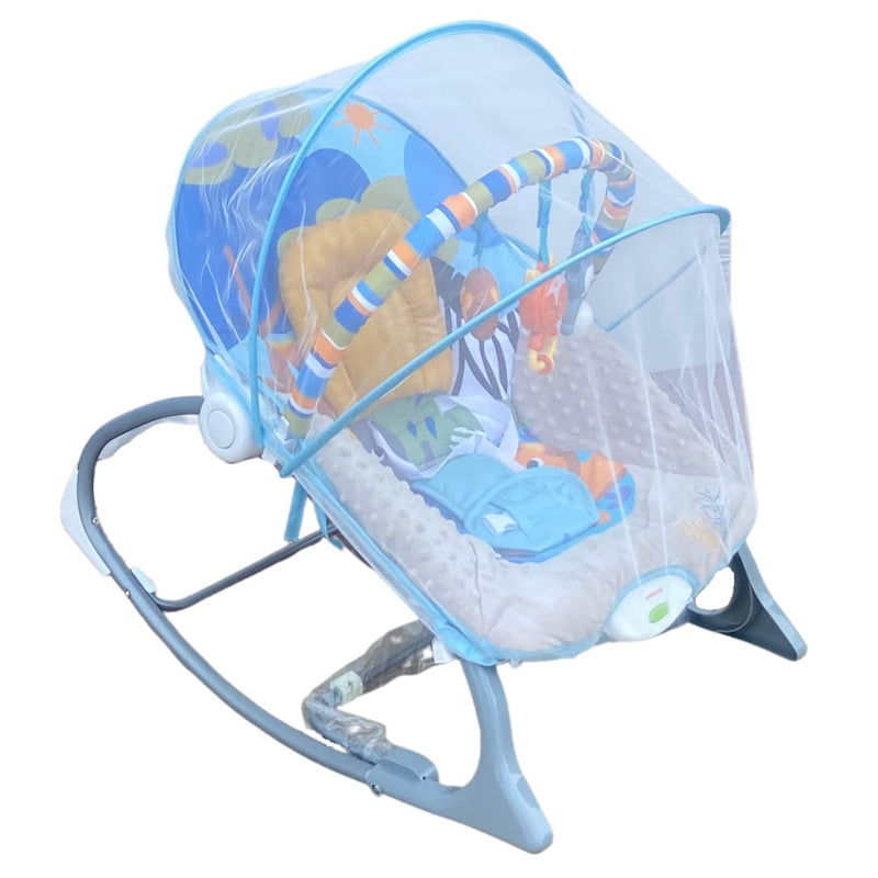 INFANTSO Baby Rocker Portable with Free Mosquito Net & Calming Vibrations & Musical Toy (01-Dark Blue)