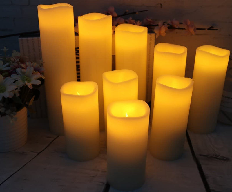 Antizer Flameless Candles Led Candles Pack of 9 (H 4" 5" 6" 7" 8" 9" x D 2.2") Ivory Real Wax Battery Candles with Remote Timer