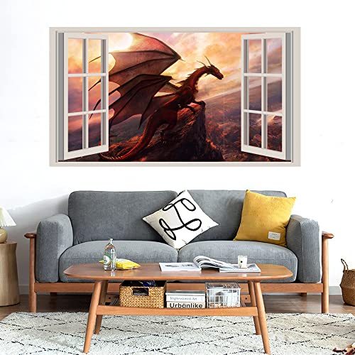 GADGETS WRAP Printed Wall Decal Sticker Fake Window Style Decal (90cm x 50cm) - red Dragon